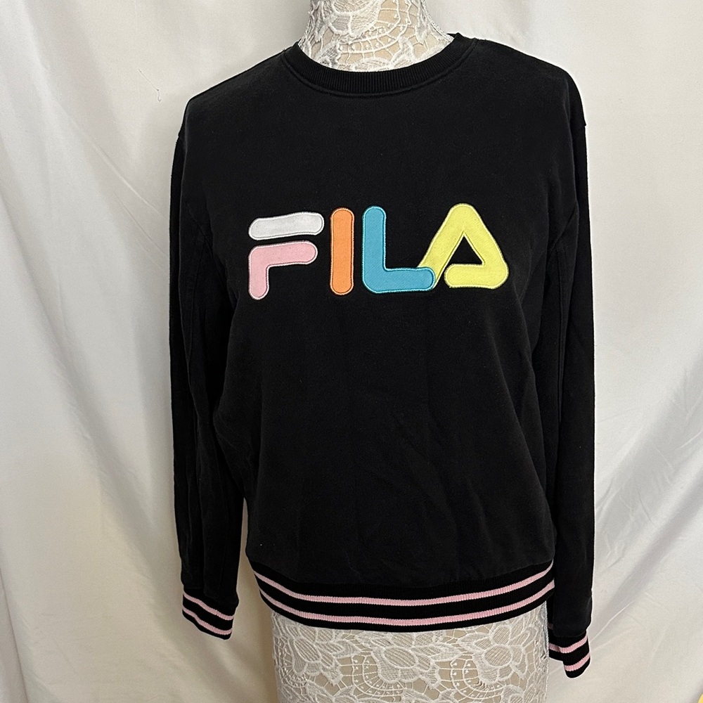 Fila Women's Black Sweatshirt with Colorful Logo